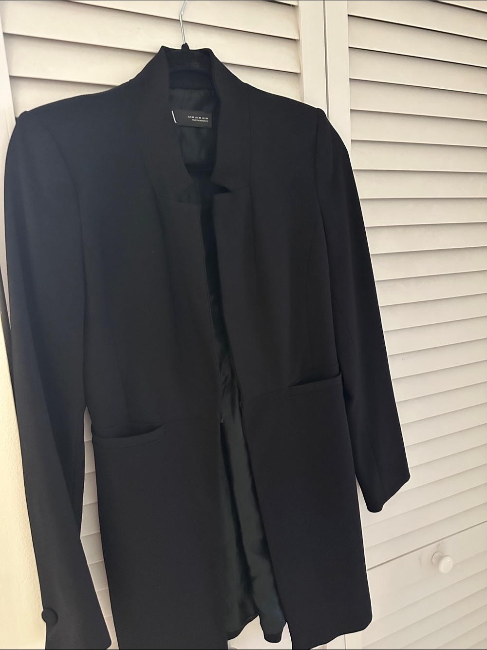 Zara Black Collarless Long Blazer